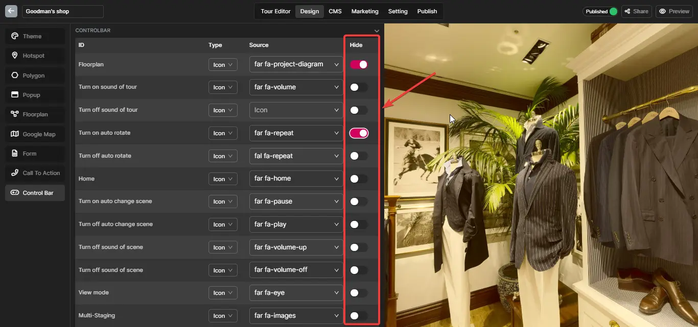 Customize the Virtual tour Control bar interface 