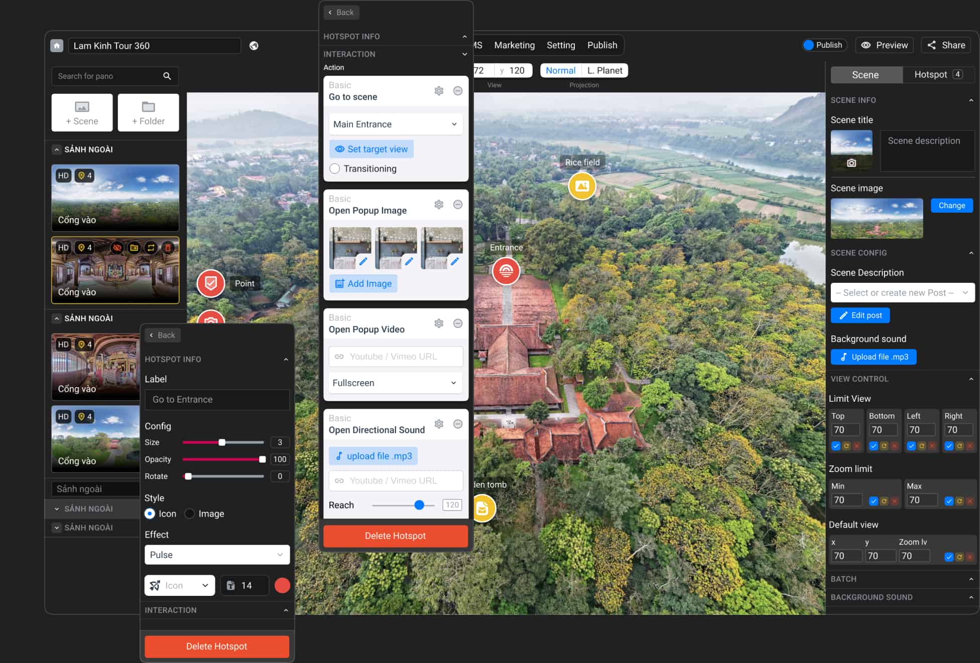 panoee intuitive interface to edit virtual tours.